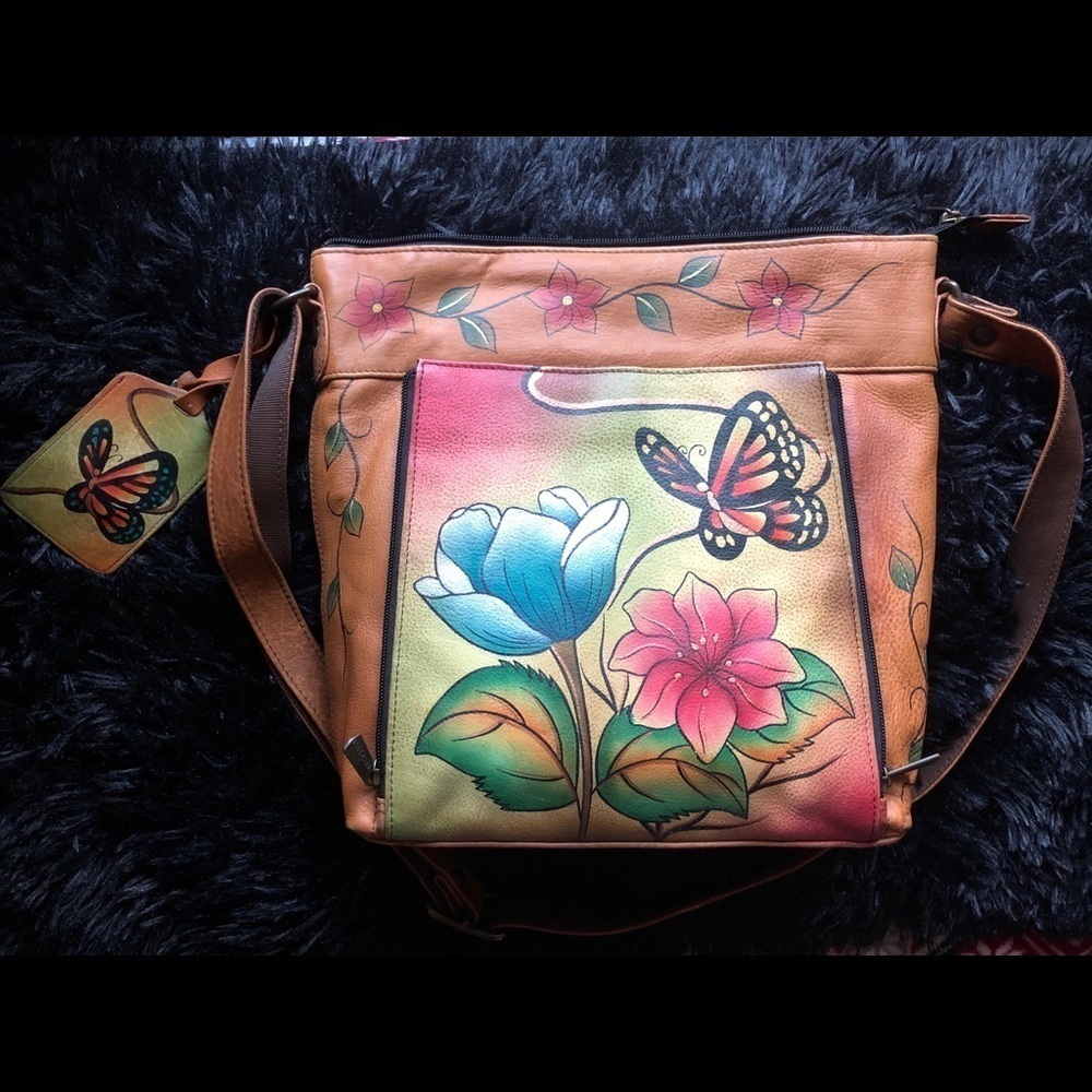 Anushka hand painted garden scene handbag.